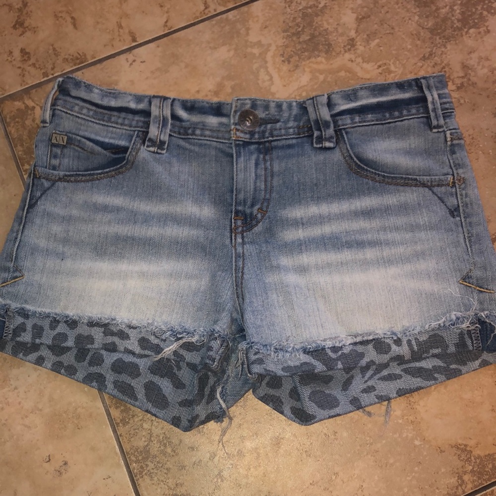 Armani Exchange Denim CutOff Cheetah Pleated Short